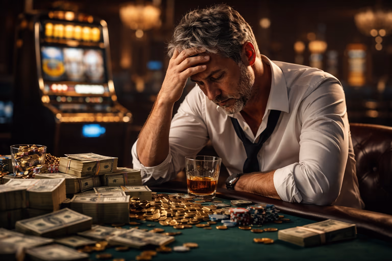 Synkka dramaattinen kuva murtuneesta jackpot-voittajasta